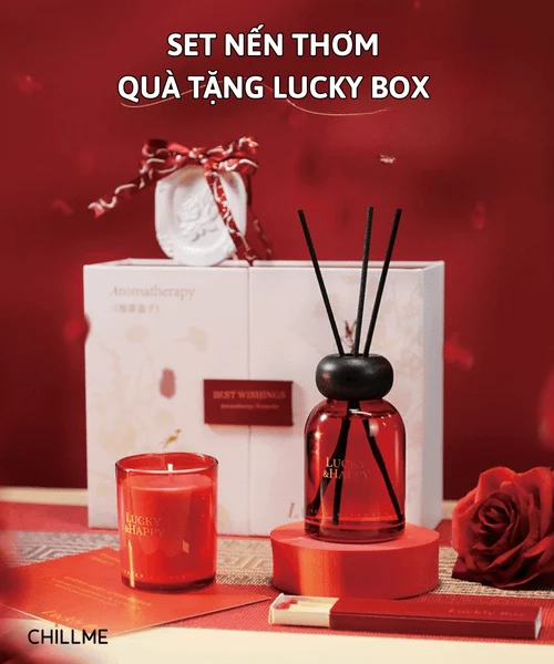Set quà tặng nến thơm Lucky Happy thơm phòng kèm túi quà sinh nhật người yêu kèm thiệp tinh tế